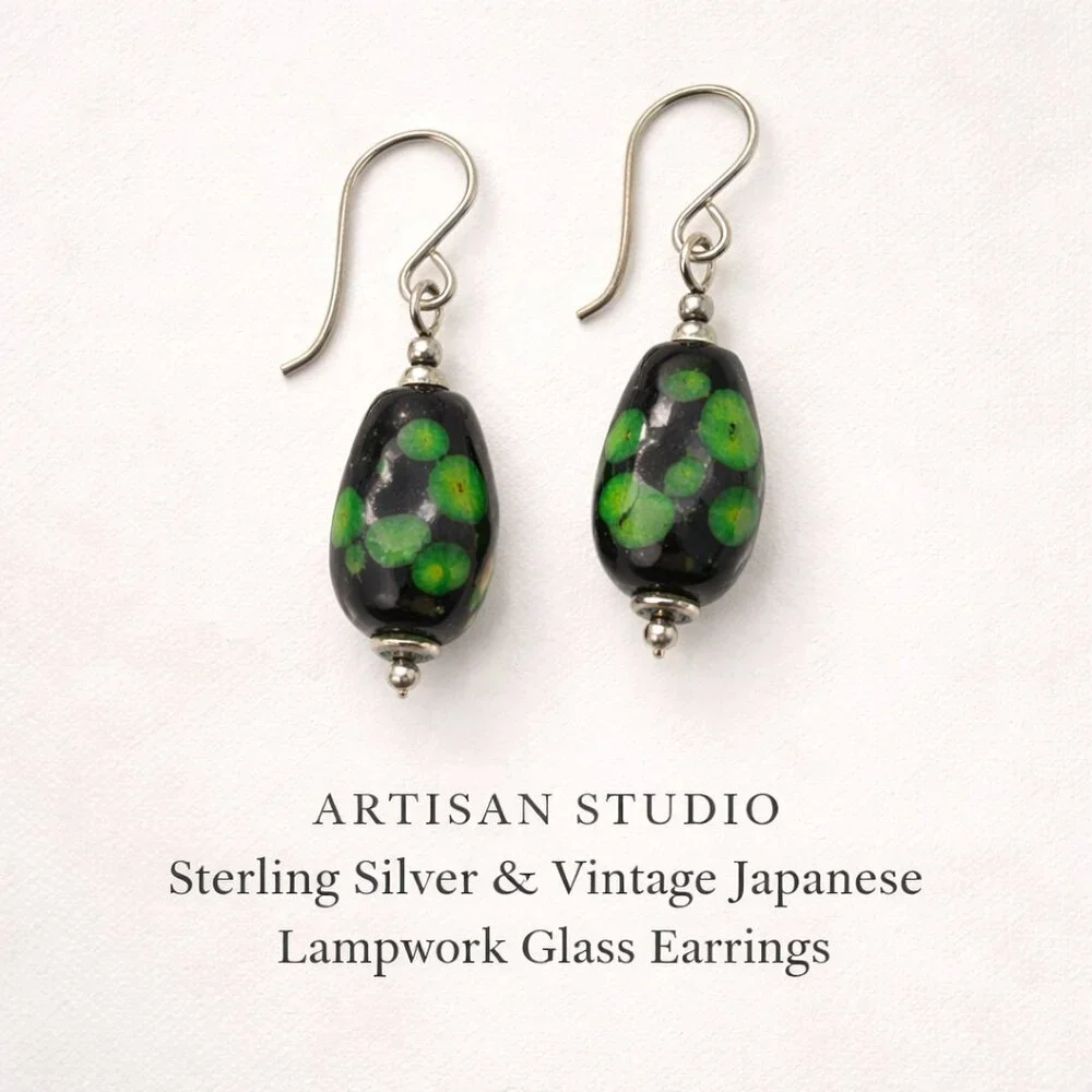 Sterling Silver Vintage Japanese Lampwork Glass Earrings | Artisan Studio